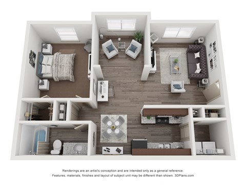 Floor plan for 1 bed, 1 bath, 810 sqft